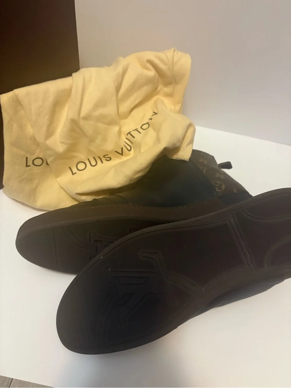 Louis Vuitton Black Leather High-Top Boot with Monogram Rear Panel
